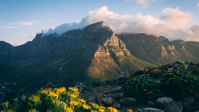 mountains, rocks, clouds, landscape, nature, 4k