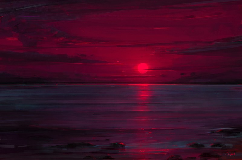 sunset, neon, ocean, hd, artist, digital art, artwork, deviantart