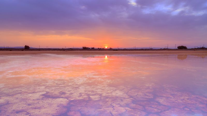 sunset, lake, water, sun, landscape, 4k