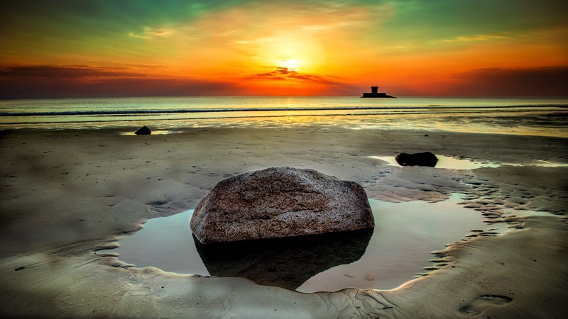 nature, beach, stone, rock, clouds, sunset, hd, dusk, dawn, 4k, 5k