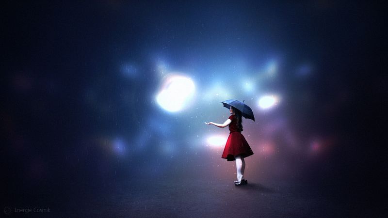 girl, umbrella, light, illusion, art, 4k