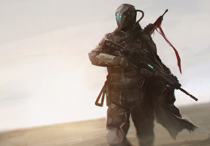 warrior, artist, artwork, desert, hd, digital art, mask