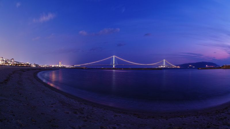 beach, bay, bridge, city, night, 4k