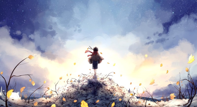 artist, artwork, digital art, hd, 4k, leaves, autumn, clouds, deviantart