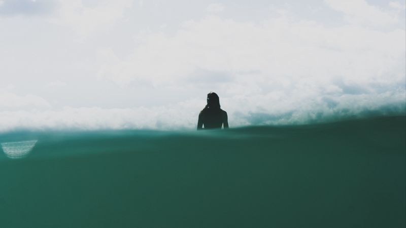 silhouette, water, alone, sea, 4k
