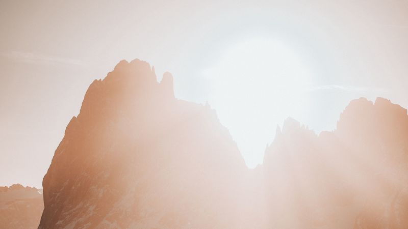 mountains, sunlight, dawn, landscape, flare, 4k