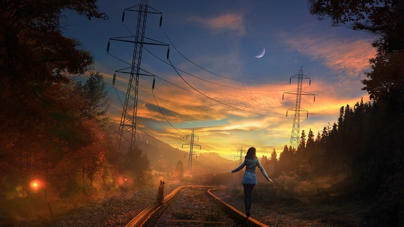 girl, dog, moon, artist, artwork, hd, deviantart