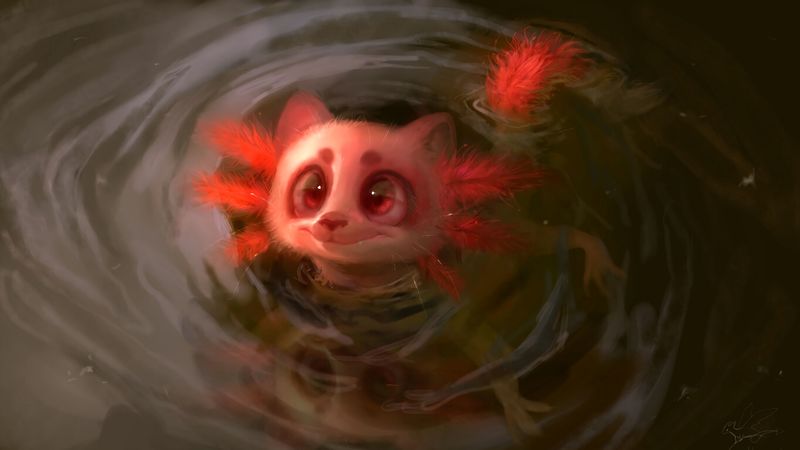 animal, water, glance, cute, art, 4k