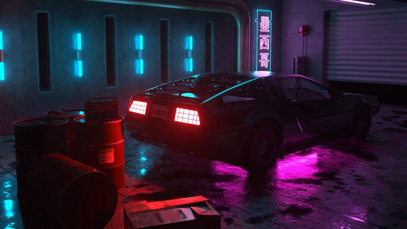 car, neon, backlight, dark, 4k