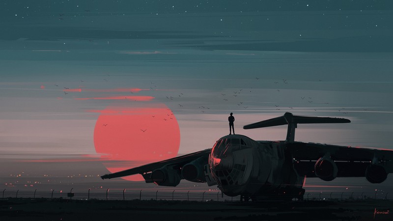 deviantart, artist, artwork, digital art, hd, planes, birds, sunset