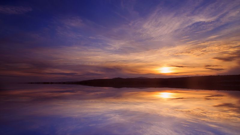 sunset, dusk, landscape, water, reflection, 4k