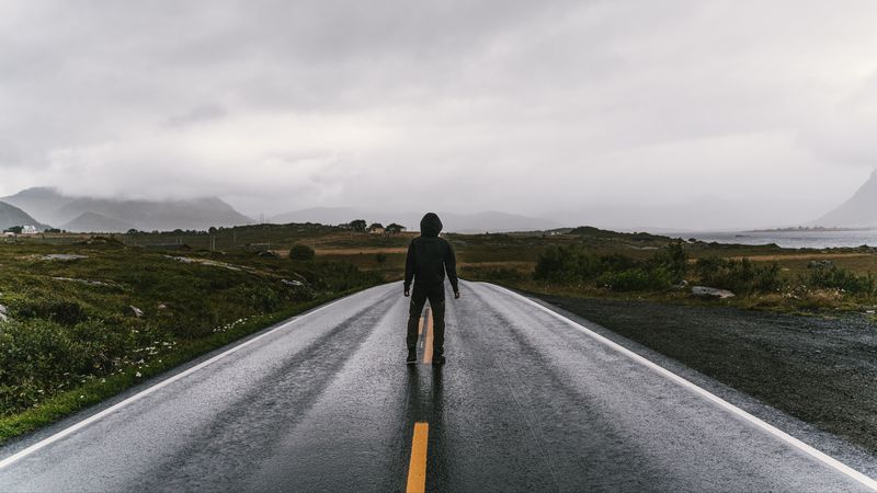 man, road, alone, nature, 4k