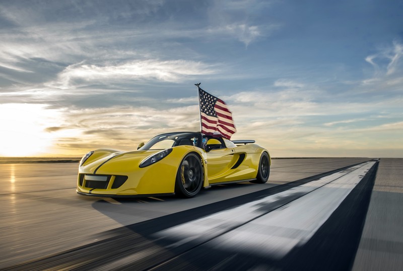 hennessey, 2017 cars, hd, cars, yellow, 4k, usa, flag
