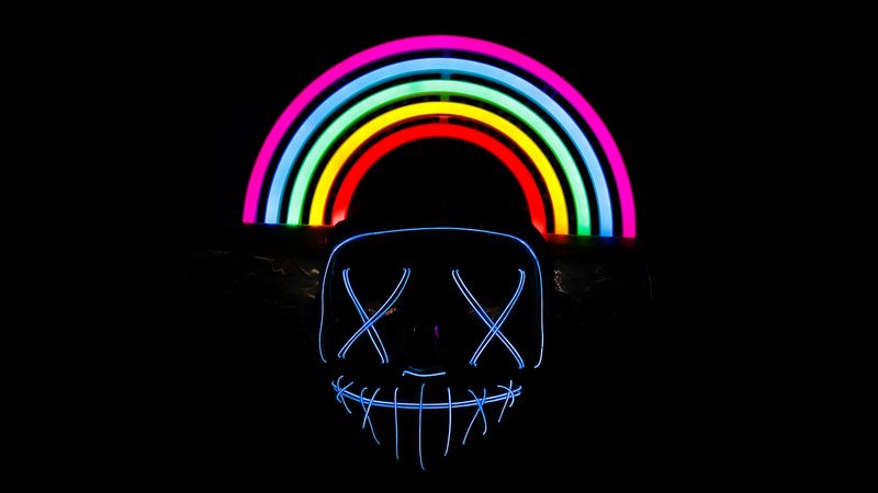 mask, rainbow, neon, dark, 4k