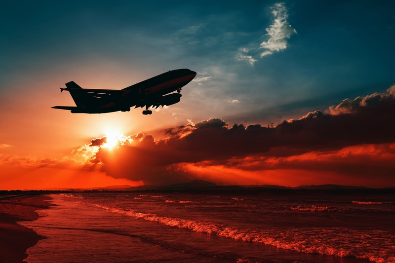 airplane, planes, sunset, beach, shore, 4k, 5k, photography, hd