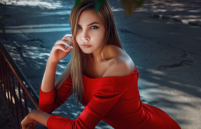 girls, blonde, hd, red, dress