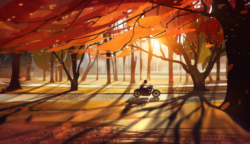 bikes, autumn, biker, hd, artwork, digital art, hd, deviantart