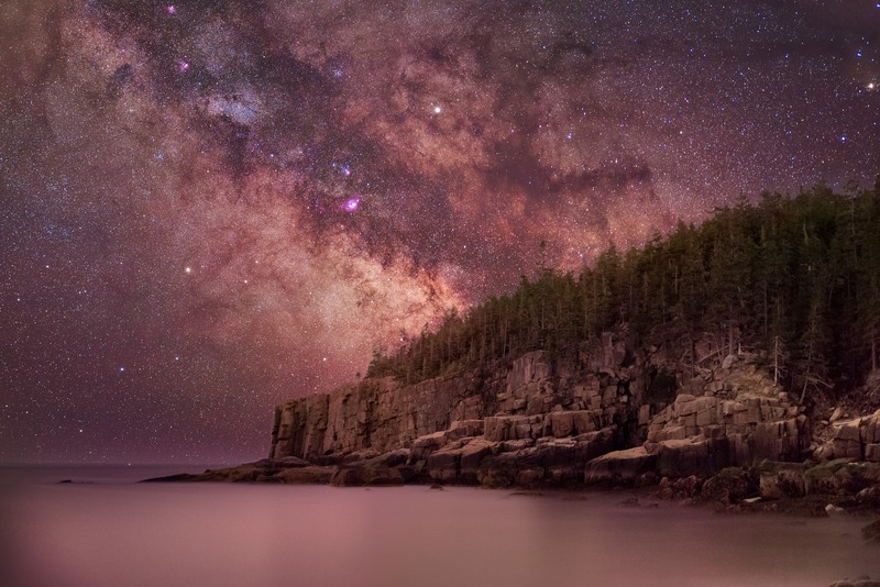 milky way, nature, 4k, hd, stars, sky, trees, rocks, sea, dreamy