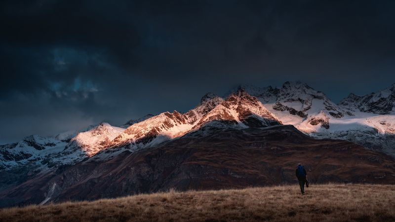 mountains, man, alone, nature, travel, 4k