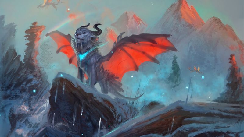lion, wings, horns, fantasy, art, 4k
