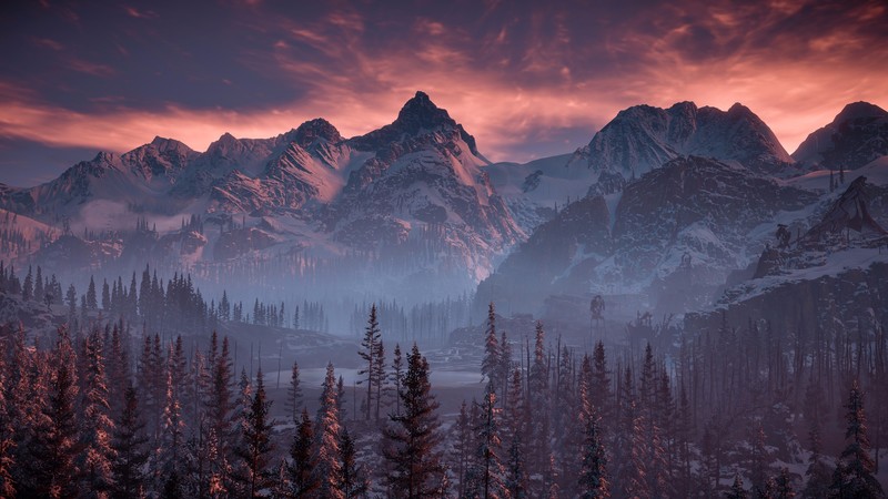 horizon zero dawn, games, pc games, xbox games, ps games, hd, 4k, trees, mountains, sky, nature