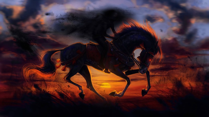horse, animals, sunset, artwork, artist, digital art, hd