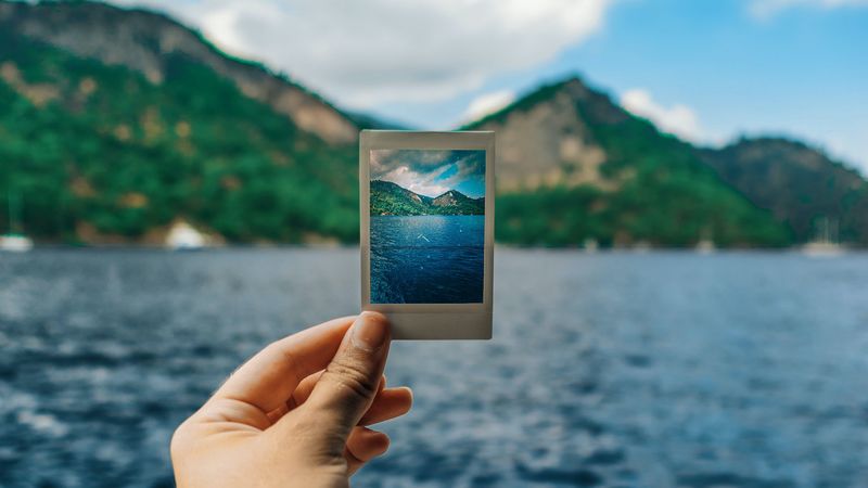 photography, polaroid, hand, mountains, 4k