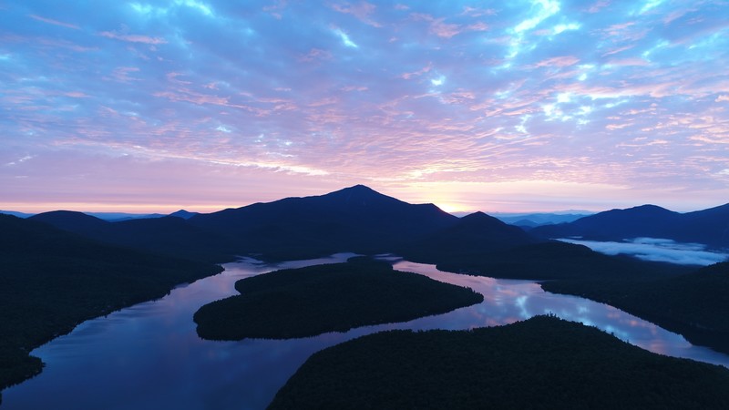 sunset, mountains, lake, nature, evening, 4k, 5k, hd