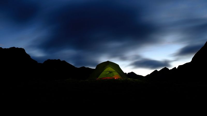 tent, dark, camping, mountains, night, 4k