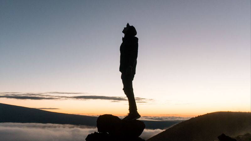 loneliness, alone, silhouette, sunset, fog, 4k