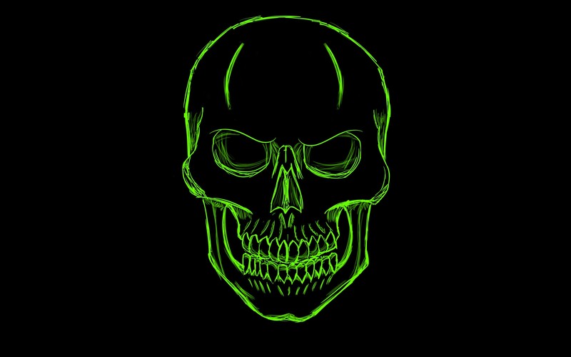 skull, minimalism, green, artist, digital art, hd