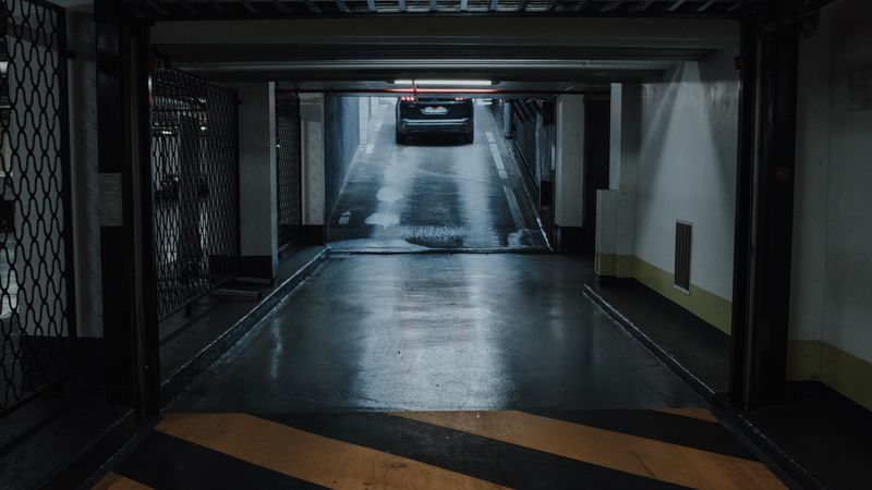 tunnel, corridor, parking, building, marking, 4k