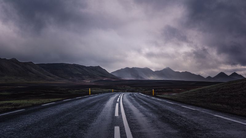 road, mountains, clouds, valley, nature, 4k