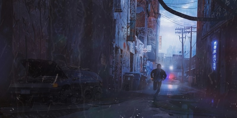 scifi, artist, digital art, hd, running, artwork, cyberpunk, artstation