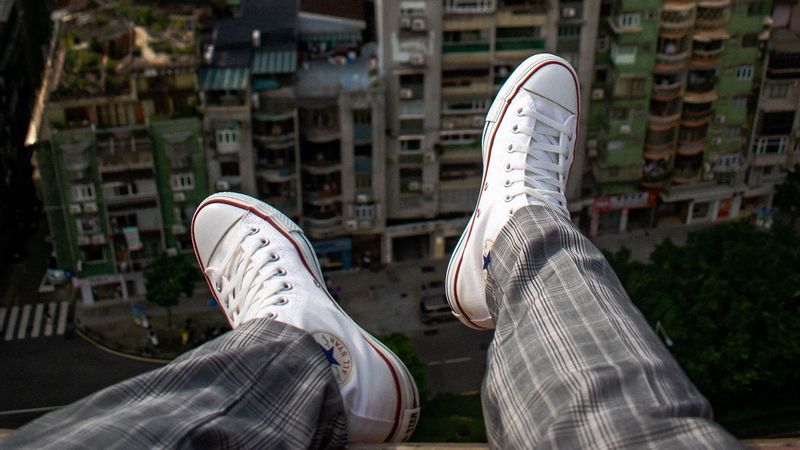 city, buildings, aerial view, overview, legs, 4k