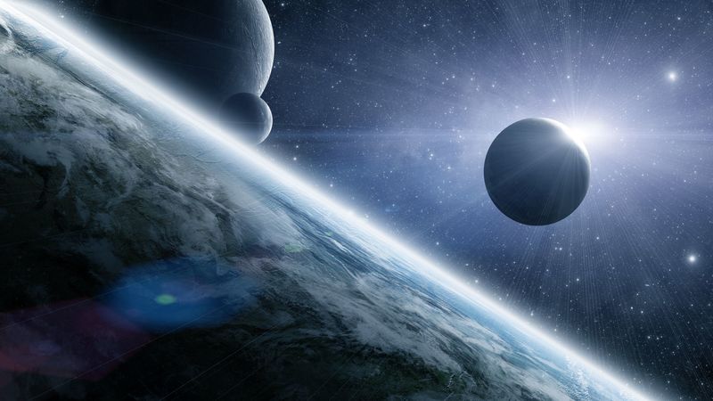 planet, flash, light, stars, space, 4k