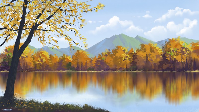 anime, lake, nature, hd