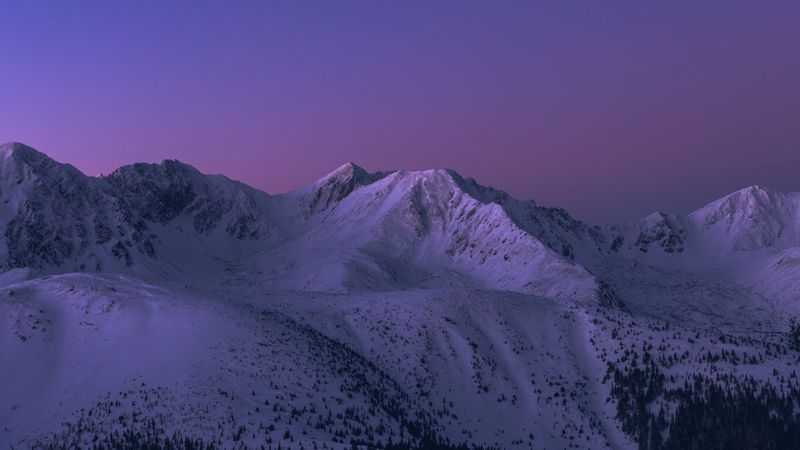 mountains, snow, night, landscape, dark, 4k