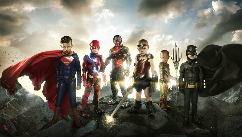 justice league, cosplay, movies, hd, children, child, photography, superman, flash, cyborg, wonder woman, aquaman, batman