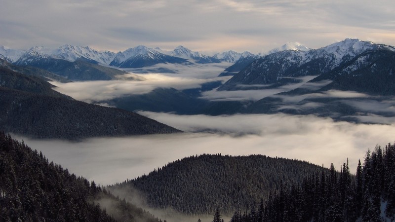 mountains, landscape, nature, clouds, mist, snow, hd
