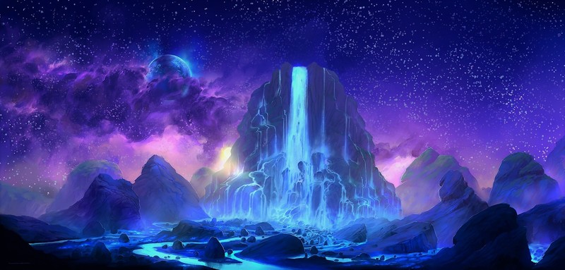 waterfall, artist, digital art, hd, deviantart