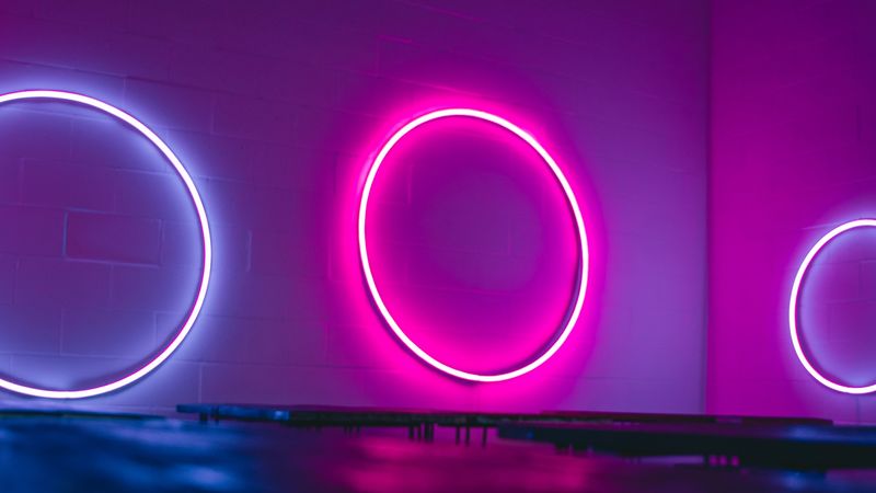 neon, light, rings, wall, backlight, 4k