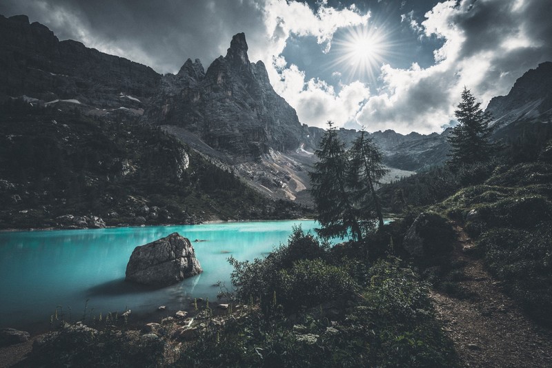 lake, 4k, nature, hd, rock, sun, sky