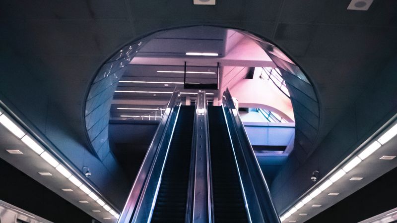 escalator, metro, station, interior, 4k