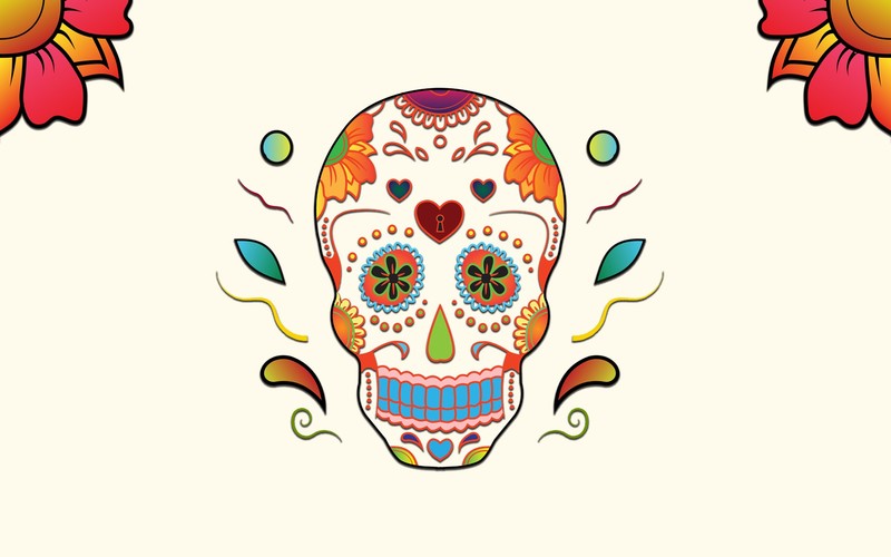 skull, flowers, artist, colorful, hd, digital art