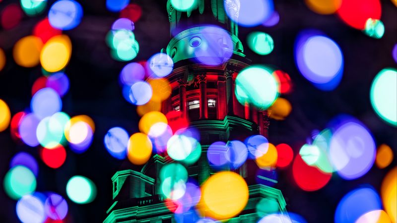 tower, building, bokeh, colorful, glare, 4k