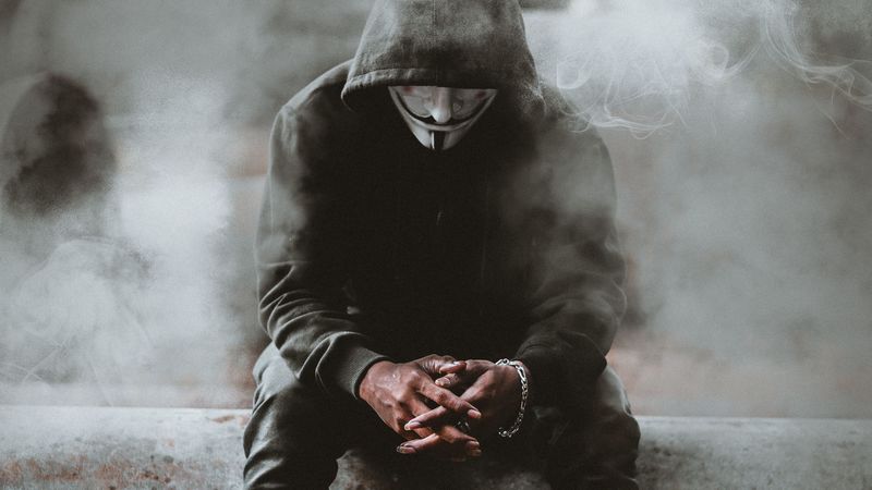 anonymous, mask, hood, smoke, person, 4k