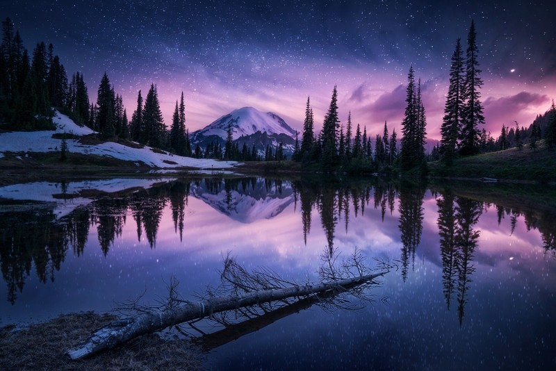 lake, nature, night, reflection, hd, mountains, sky, trees, winter
