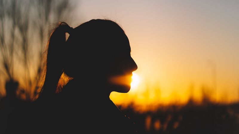 girl, silhouette, dark, sunset, 4k