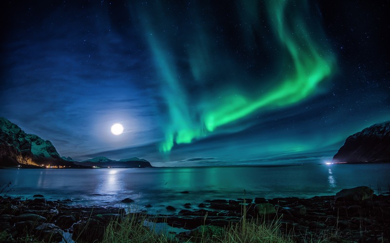 aurora, lake, nature, hd